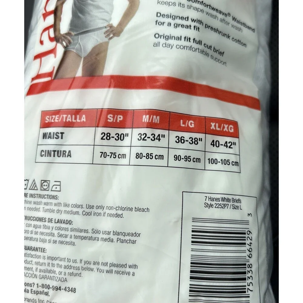 Hanes 7 Pack White Cotton Briefs Mens Underwear 2007 36-38 Vintage NWT